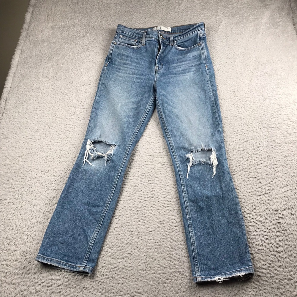 AYR The Yes Yes Yes Jeans Womens 29 Blue Distressed Straight Leg High Rise Denim